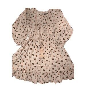 Velveteen Girls Leopard Print Metallic Grid Tassel Dress Pink Gold Size 6Y